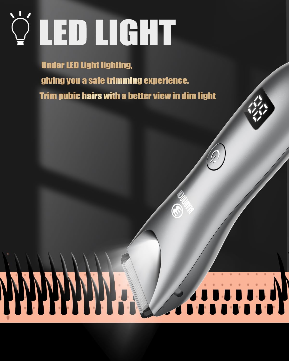 ENSSU Body Hair Trimmer for Men with Light, Ball Trimmer Men Waterproof, Pubic Groin Hair Trimmers for Man Rechargeable Body Groomer with Standing Recharge Dock,LED Display