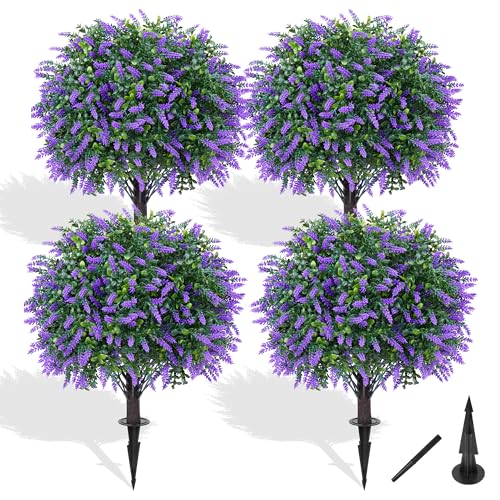 Grooy Artificial Lavender Topiary Ball Set of 4 UV-Resistant Outdoor Decor