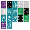Swim Themed Kids Stencil Kit — Reusable Body & Face Tattoo Stencils, 17 Sheets