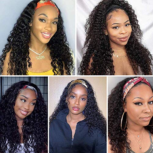 Deep Wave Human Hair Headband Wig 20 Inch Natural Black - Unprocessed Brazilian Virgin Hair