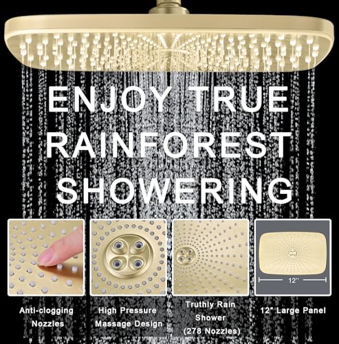 12-Inch High Pressure Rain Shower Head with Handheld Spray - 9 Modes
