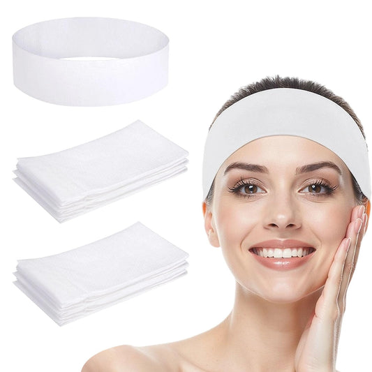 Saranna 120 Pieces Disposable Spa Headbands for Women Facial Hairband Non-Woven Makeup Headband for Hair Head Wrap Washing Face Skincare Travel Esthetic Headbands White