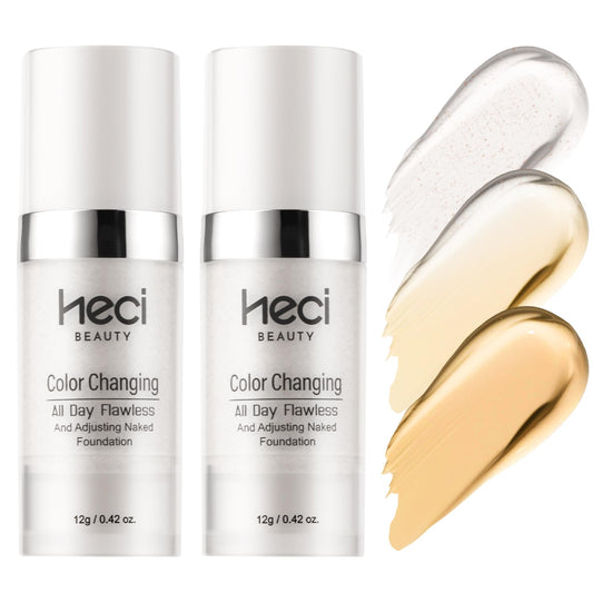 HECI BEAUTY Color Changing Foundation Liquid Base,2 Pack Travel Size,Improves Uneven Skin Tone, Lightweight & Lasting,Make up for Concealer Cover Cream,Nature Finish for All Skin 0.42 oz