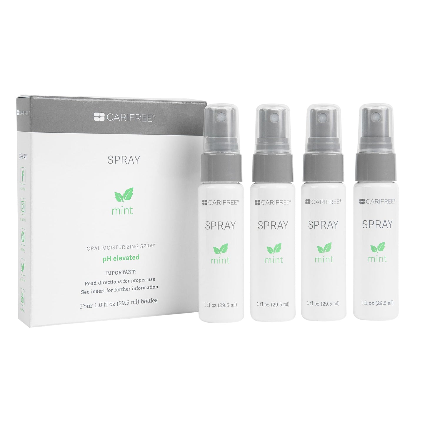 CariFree Oral Spray, Mint Flavored, Xylitol for Moisturization, Neutralizes pH, Fluoride-Free, Freshen Breath, Recommended by Dentists, Made in The U.S.A. 4 Bottles (1 fl. oz. Each)