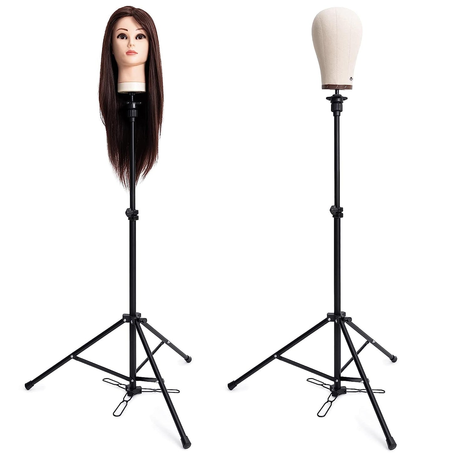HYOUJIN Tall Wig Head Stand,Wig Stand Tripod Mannequin Head Stand Adjustable Stand With Foot Panel for Mannequin Head,Manikin Head,Canvas Block Head with Wig Caps,T-Pins,Carry Bag 35.4-52.4 inch