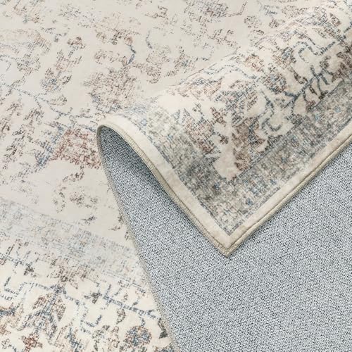 Accent Taupe Multi Vintage Floral Area Rug 6x9 Low Pile Non Slip