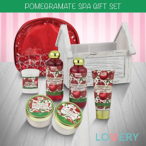 Luxury Bath & Body Gift Set with Pomegranate Scent - Spa Gift Basket for Women & Men