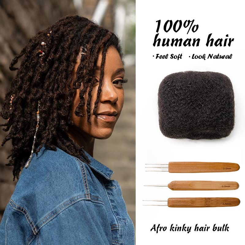 Afro Kinky Human Hair Bulk for Dreadlocks & Braids - Natural Black 8 Inch - 3 Bundles