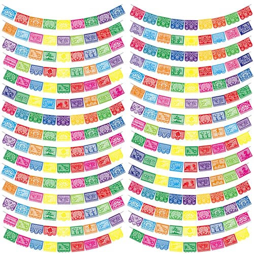 Kinlop 450 FT Mexican Fiesta Banners - Set of 30 Colorful Papel Picado Decorations