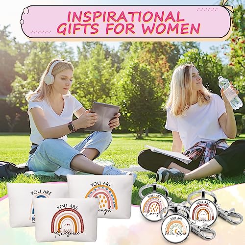 Sieral 60 Pcs Employee Appreciation Bulk Gifts for Women Rainbow Makeup Bags Inspirational Keychains Canvas Cosmetic Bags Thank You Gifts for Secretary Nurse Teacher Volunteers Social Workers