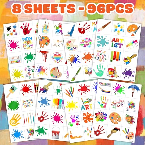 96PCS Art Pre-Cut Temporary Tattoos for Kids - Fun Party Favors, Birthday Decorations, Stickers for Girls & Boys, Classroom Rewards & Themed Gifts