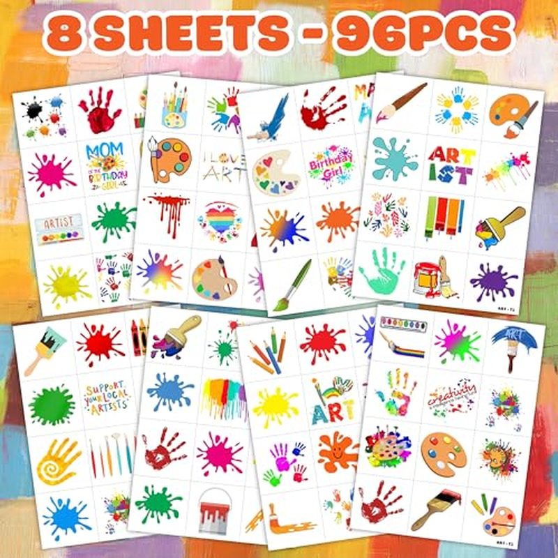 96PCS Art Pre-Cut Temporary Tattoos for Kids - Fun Party Favors, Birthday Decorations, Stickers for Girls & Boys, Classroom Rewards & Themed Gifts