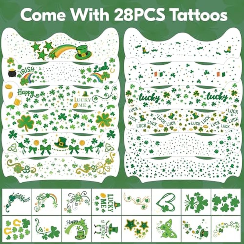28PCS St. Patrick's Day Glitter Face Temporary Tattoo, Glitter Gold Green Freckles Shamrock Face Stickers, Saint Patricks Fake Tattoos for Adult Women Girls, St. Patrick¡¯s Day Makeup Accessories