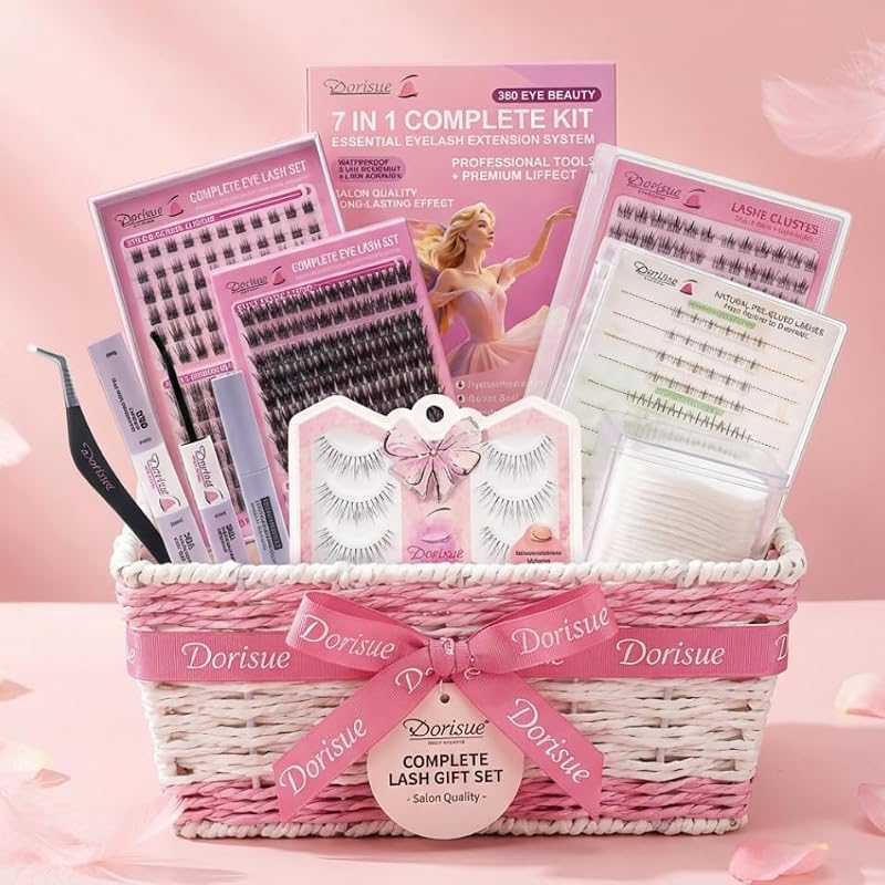 Festive Glamour Lash Kit - 400 Clusters, 9 Styles, Rose Gold Tweezers & Surprises, Gift Set for Women Best Friend