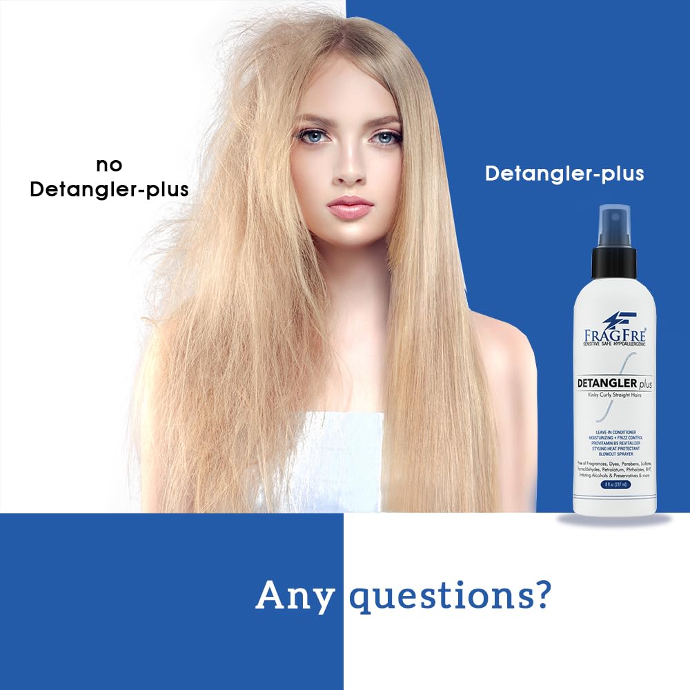 FRAGFRE Detangler plus Styling Hair Spray 8 oz - Heat Protectant and Blowout Spray - Leave in Conditioner for Sensitive Skin - Fragrance Free Hypoallergenic Unscented - Anti Frizz Vegan Cruelty Free