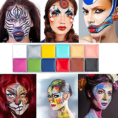 VERONNI SFX Makeup kit 12 Colors Face Body Paint Oil£¨96g£©Halloween Makeup with Special Effects Wound Scar Wax, Fake Scab Blood, Spatula, 10 Brushes,1 Stipple Sponge (02)