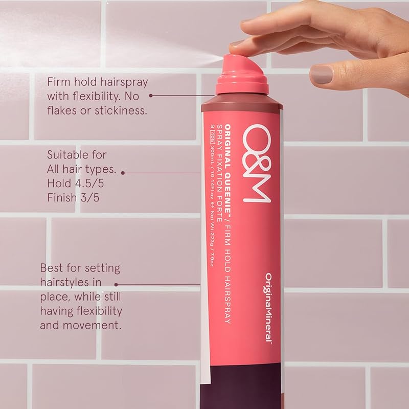 O&M Queenie Firm Hold Hair Spray 300ml – Non-Toxic, Vegan, Fragrance Free, UV Protect