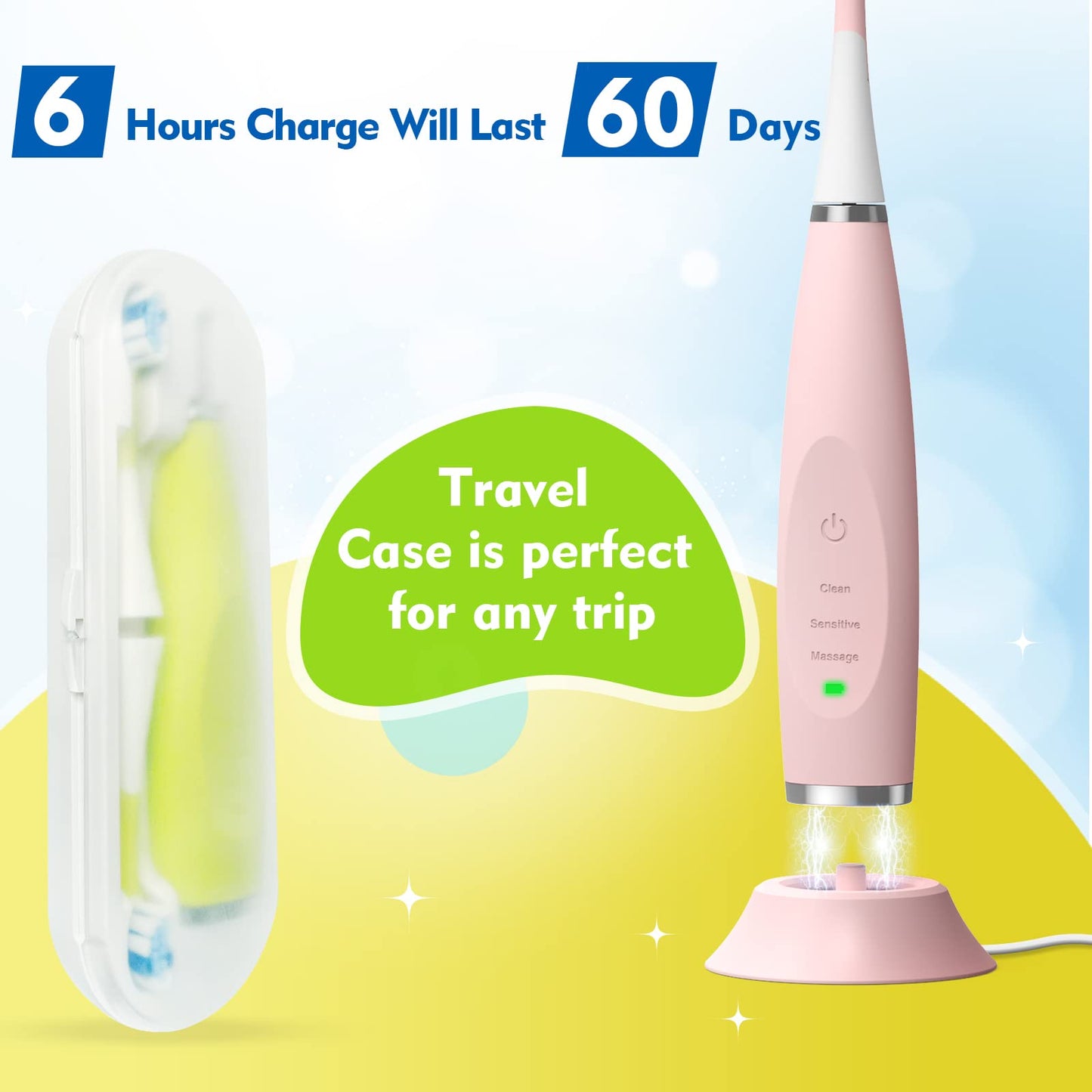 FUMEIKANG Kids Electric Toothbrushes Sonic Rechargeable Tooth Brush Gifts for Boys and Girls Smart Timer Power Toothbrush - Blue 3 4 5 6 7 8 9 10 11 12 (Blue)