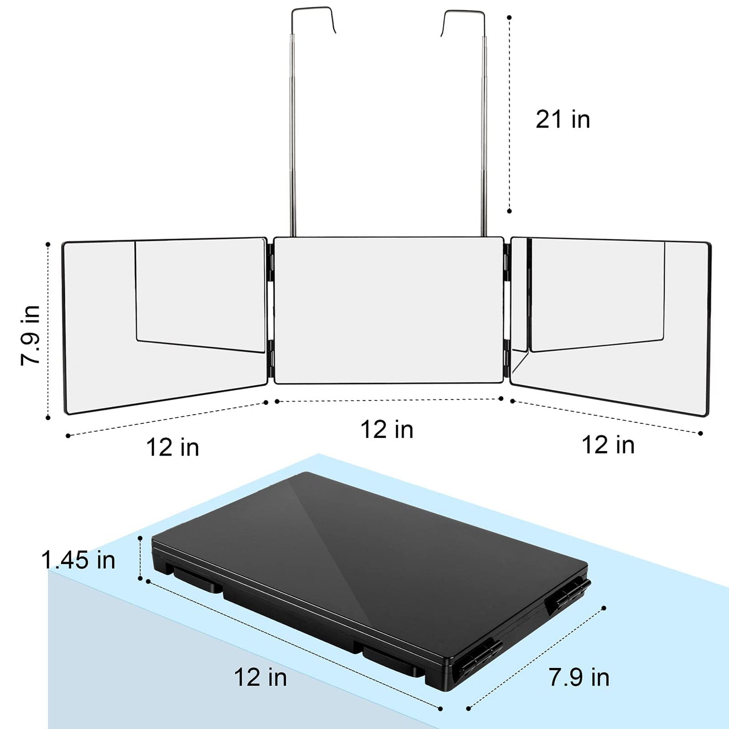 LMZNXCZ 3 Way Mirror for Self Hair Cutting,360 Haircuts Men for Barber Use Tools,to See Back of Head,Tri Fold Mirror with Portable Height Adjustable Telescoping Hooks
