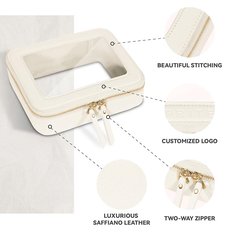 Prite Clear Cosmetic Bag Set - Travel Toiletry Case for Women, Beige - Mini & Standard