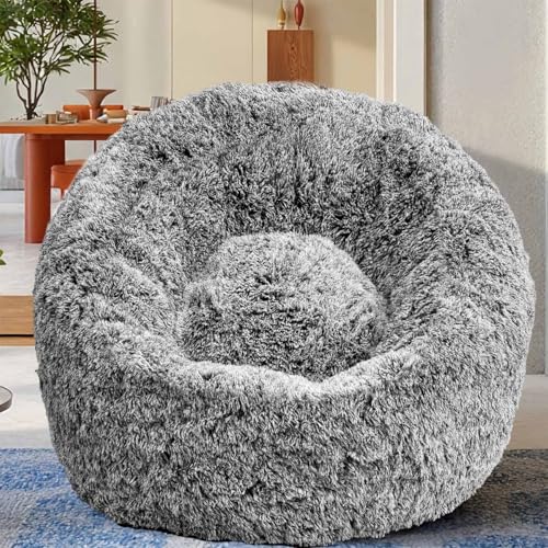 Aodenge 4FT Black Plush Faux Fur Bean Bag Chair with Memory Foam - Kids & Adults Lazy Sofa