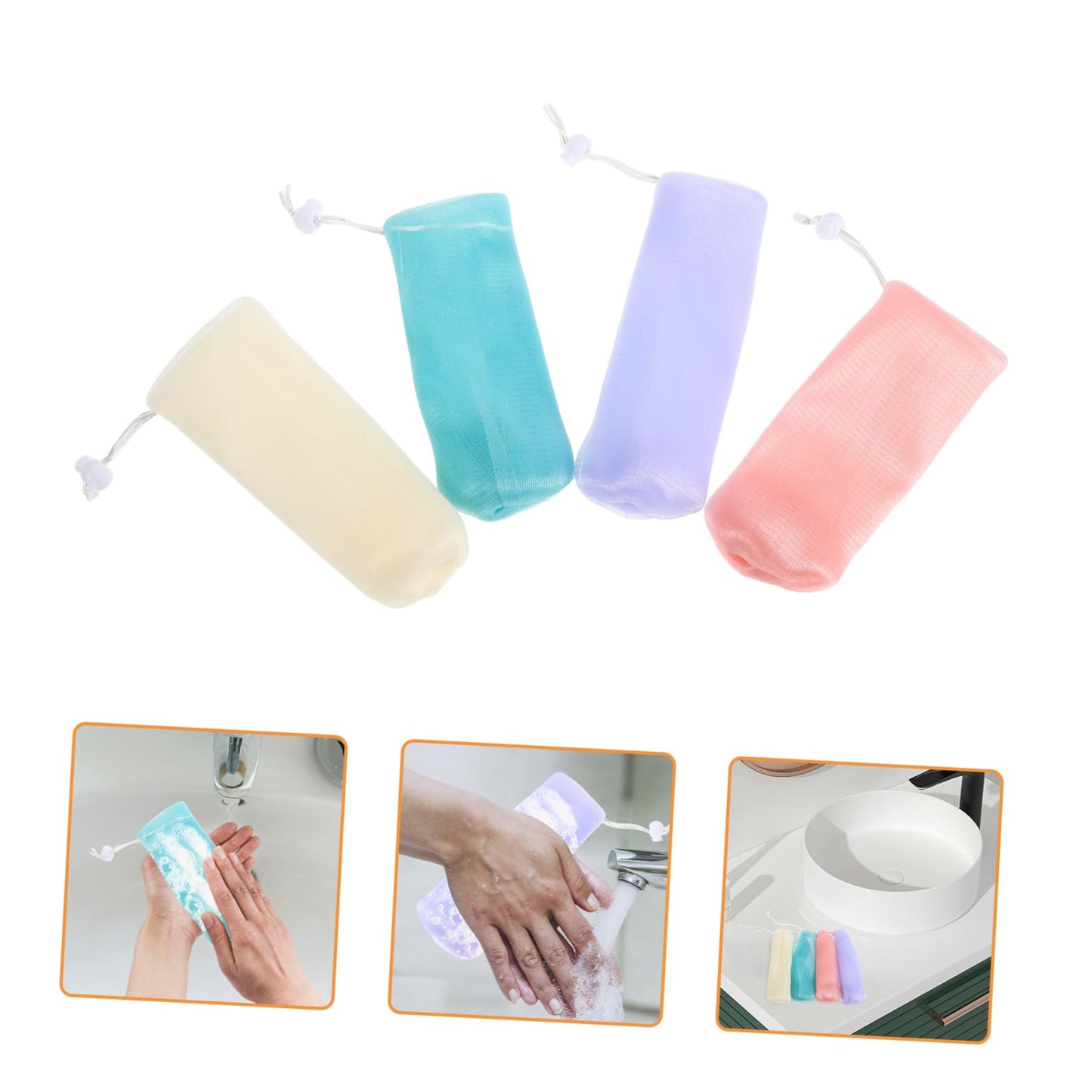 SOIMISS 8pcs Thickened Foaming Net Pouches for Bar Soap Hanging Facial Washing Bag for Homemade Convenient Storage Bath Shower Colors