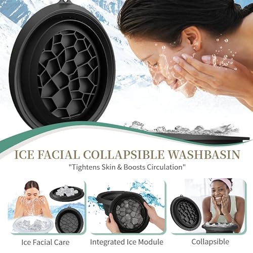 Face Bowl for Ice with Built-In Ice Tray - Collapsible Silicone Bowl with Built-In Ice Tray for Acne Relief, Pore Minimizing & Glowing Skin | Cold Therapy for Home, Travel & Parties (Light Green)