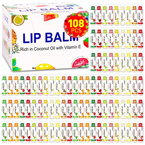 108 Pack Natural Lip Balm Set - 12 Flavors, Hydrating & Safe Bulk Lip Moisturizer with Variation 1 Count