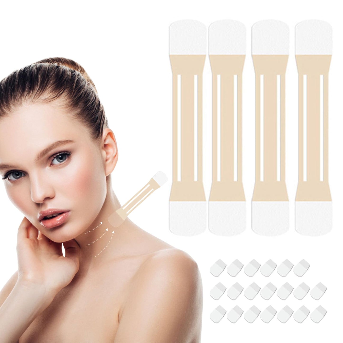 Celestica Neck Tape, Celestica Instant Neck Tape, Firming & Lifting Invisible Celesticaco, Ultra Lifts for Jowls Tightening (1 Set: 4 Strips + 20 Patches, 20 cm)