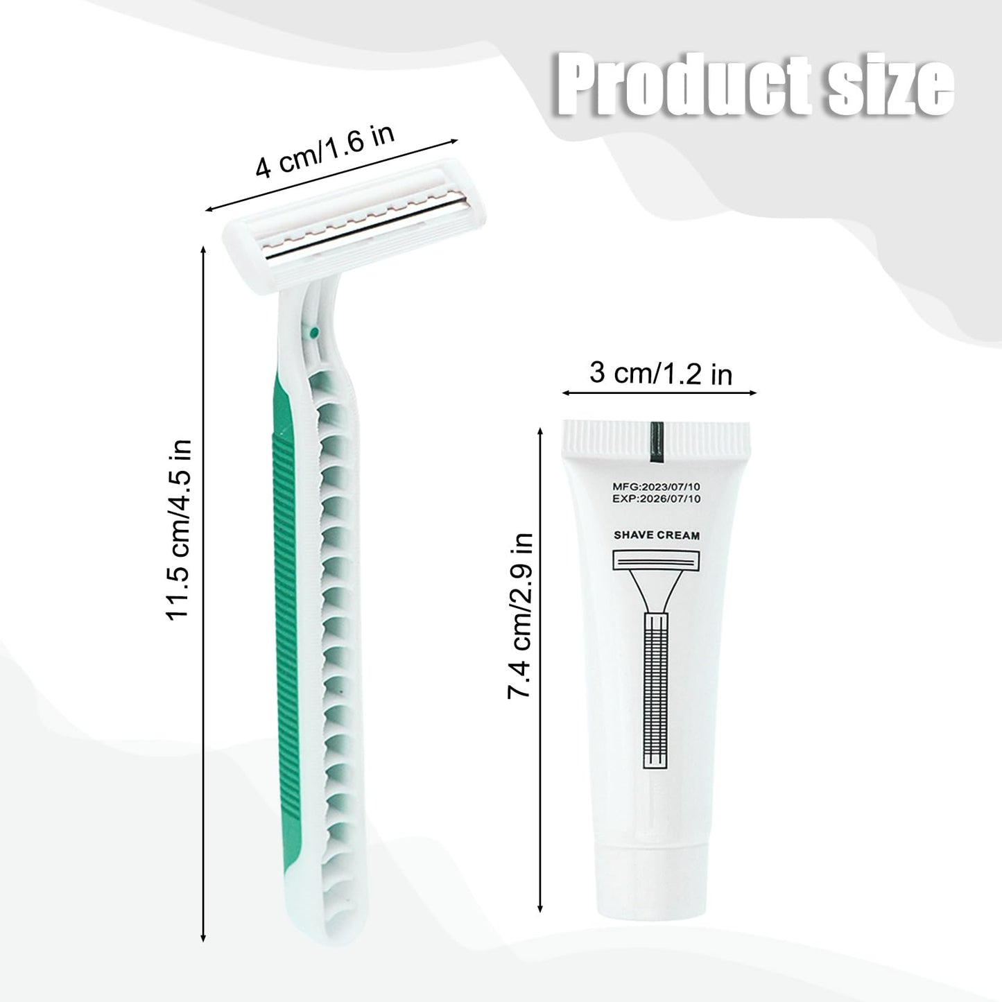 Disposable Razors in Bulk Pack of 60,Green Disposable Shaving Razors Individual Wrapped Twin Blade Bulk Disposable Razors with Clear Cap and 10g Shaving Cream for Homeless,Hotel,Travel,Charity,Shelter