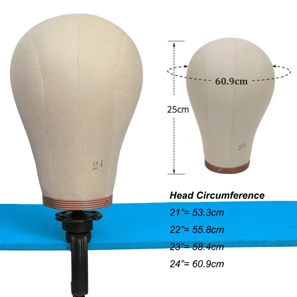 UPerfe Canvas Wig Head Stand with Mannequin Head 23 inch Cork Canvas Block Head for Wig Making Kit Supplies , Cork Base, 52 Pins
