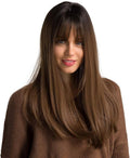 Esmee Long Straight Synthetic Brown Wig with Bangs - 20 Inch, Adjustable Cap, Cosplay & Fashion