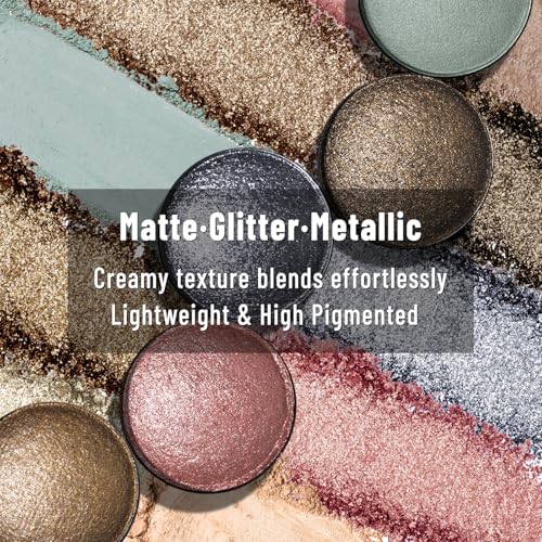Baked Eyeshadow Makeup Palette - 16 Pigmented Soft Neutrals, Earth Tones & Smoky Shades with Glitter, Matte & Metallic Finishes, Long-Wear Blendable Eye Shadow Make Up Pallet for All Skin Tones