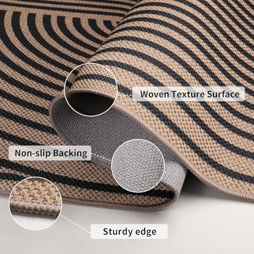 Black 5x7ft Washable Non-Slip Jute Area Rug for Dining Room