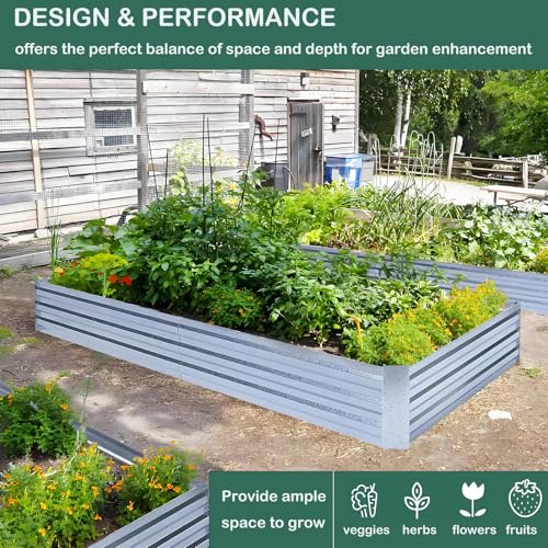 Galvanized Raised Garden Bed 8x4x1ft with Overlapping Panels - Single Unit