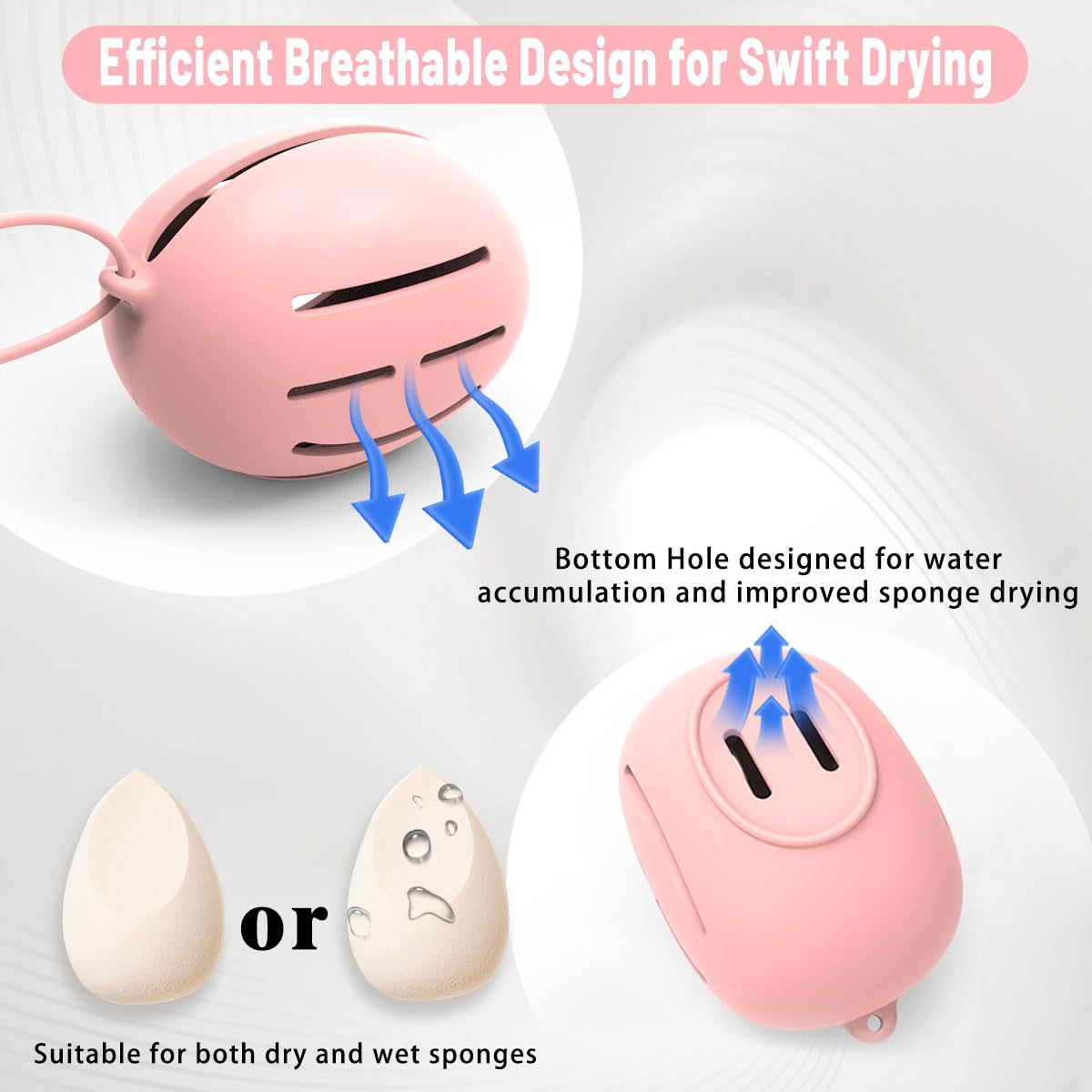 YalsFTY Silicone Makeup Sponge Holder, Triple-Sided Breathable Beauty Blender Case for Travel and Daily Use, Shatterproof Storage, Quick-Drying, and Fits Sponges - Pink
