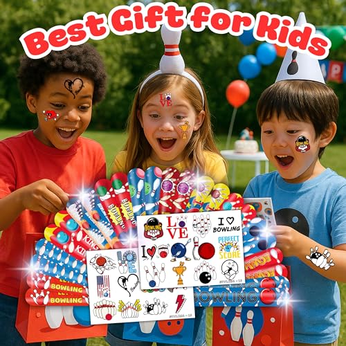 48 PCS Bowling Party Set: 24 PCS Temporary Tattoos & 24 PCS Slap Bracelets - Fun Bowling-Themed Gifts for Kids, Girls and Boys, Birthday Parties, Baby Showers, Classroom Rewards & Sports Events