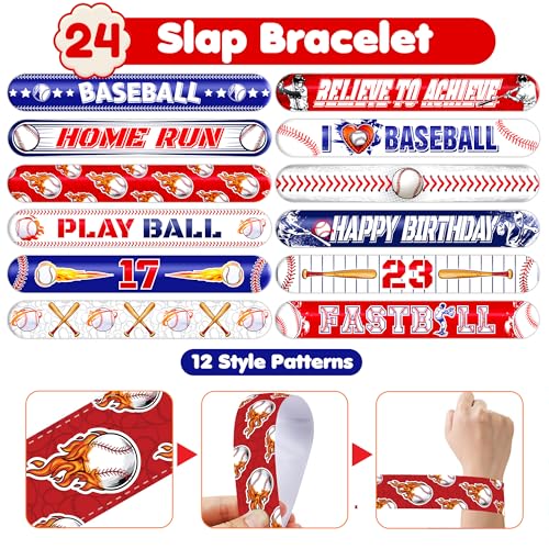 72PCS Baseball Party Set - 48PCS Temporary Pre - Cut Tattoos & 24PCS Slap Bracelets - Fun Sports-Themed Birthday Supplies, Baby Shower Gifts, Classroom Rewards & Party Decor for Kids (Boys & Girls)