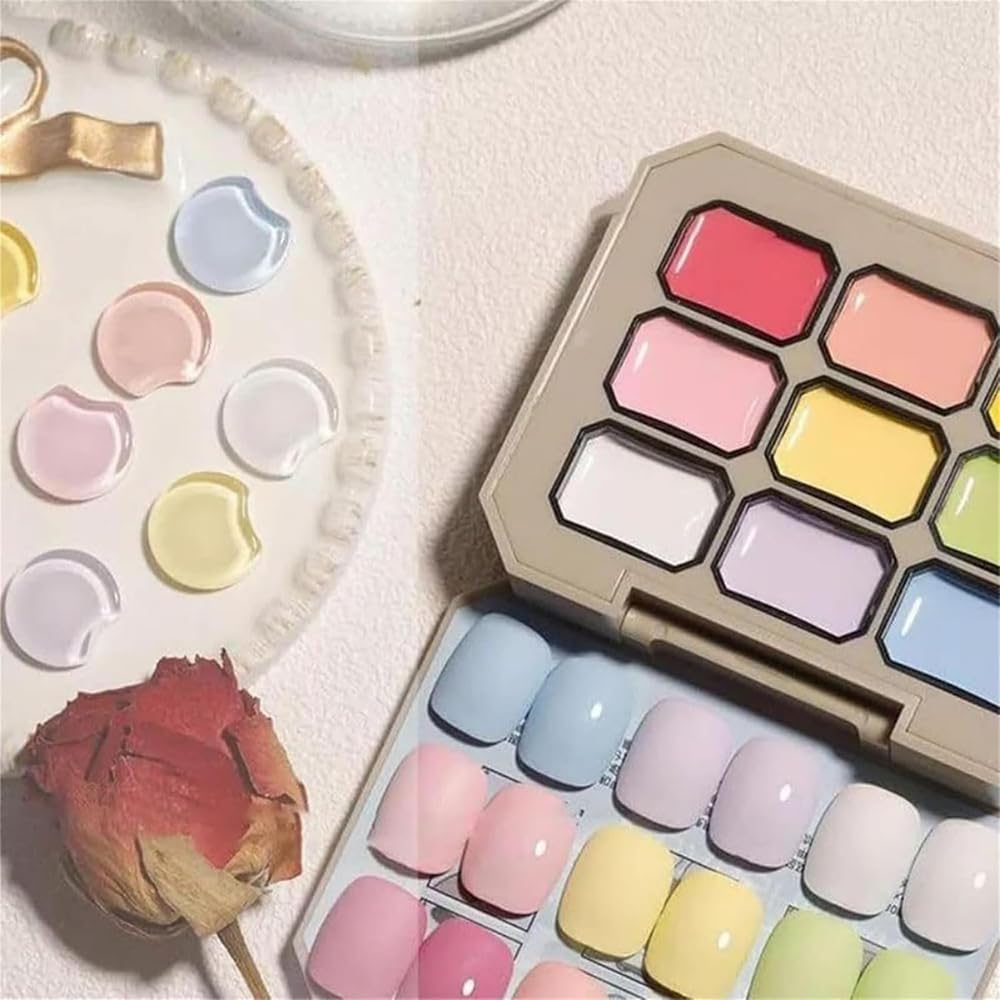 Gel Nails Paint,9 Colors Gel Nail Polish Painting Palette,Creamy Colorful Nail Polish Set,Portable Gift for Mom/Girls/Friend DIY Home (A1)