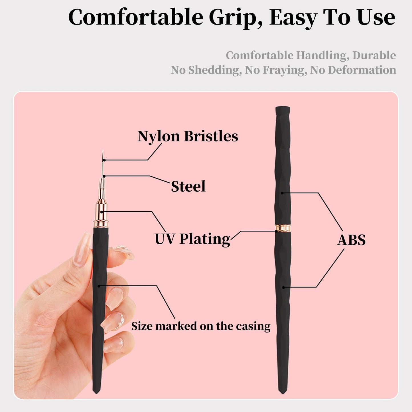 Keepzi Pinceles Liners Para Decorar Uñas Profesionales, Thin Nail Art Paint Detailing Brush 5Pcs for Nails, Design Detail Nail Art Brushes for Gel Polish - Black