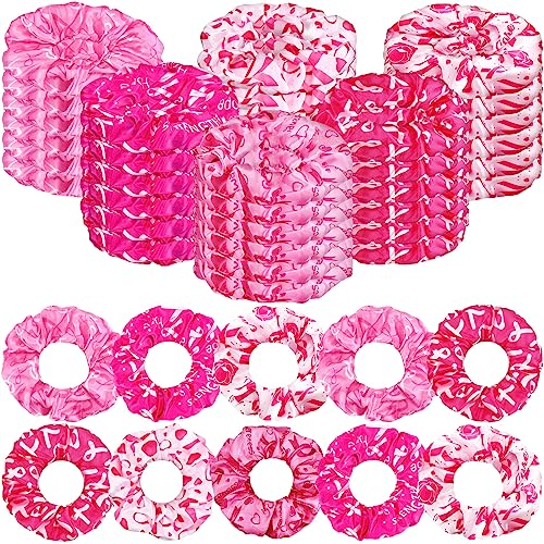 Breast Cancer Awareness Scrunchies Set - Pink Satin Hair Ties, 60pcs
