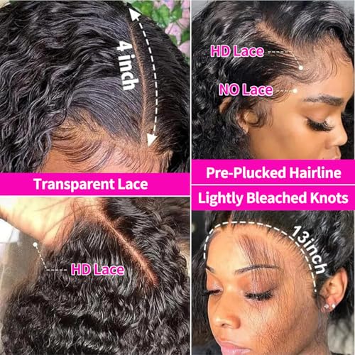 20 Inch Deep Wave Lace Front Human Hair Wig 220% Density Black for Women