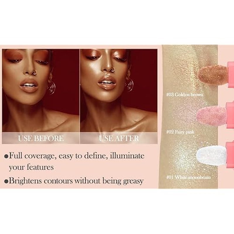 3 Color Glitter Powder Highlighter Makeup,Body Brightens the Natural Three-Dimensional Face Blusher Patting Glitter Powder Highlighter Makeup (01# 02#03#)