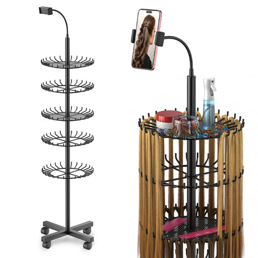TERIBEYI Braiding Hair Rack Standing Hair Extension Holder Hanger with 140 Pegs - Braiding Hair Rack & Divider Stand for Displaying and Separating Hair