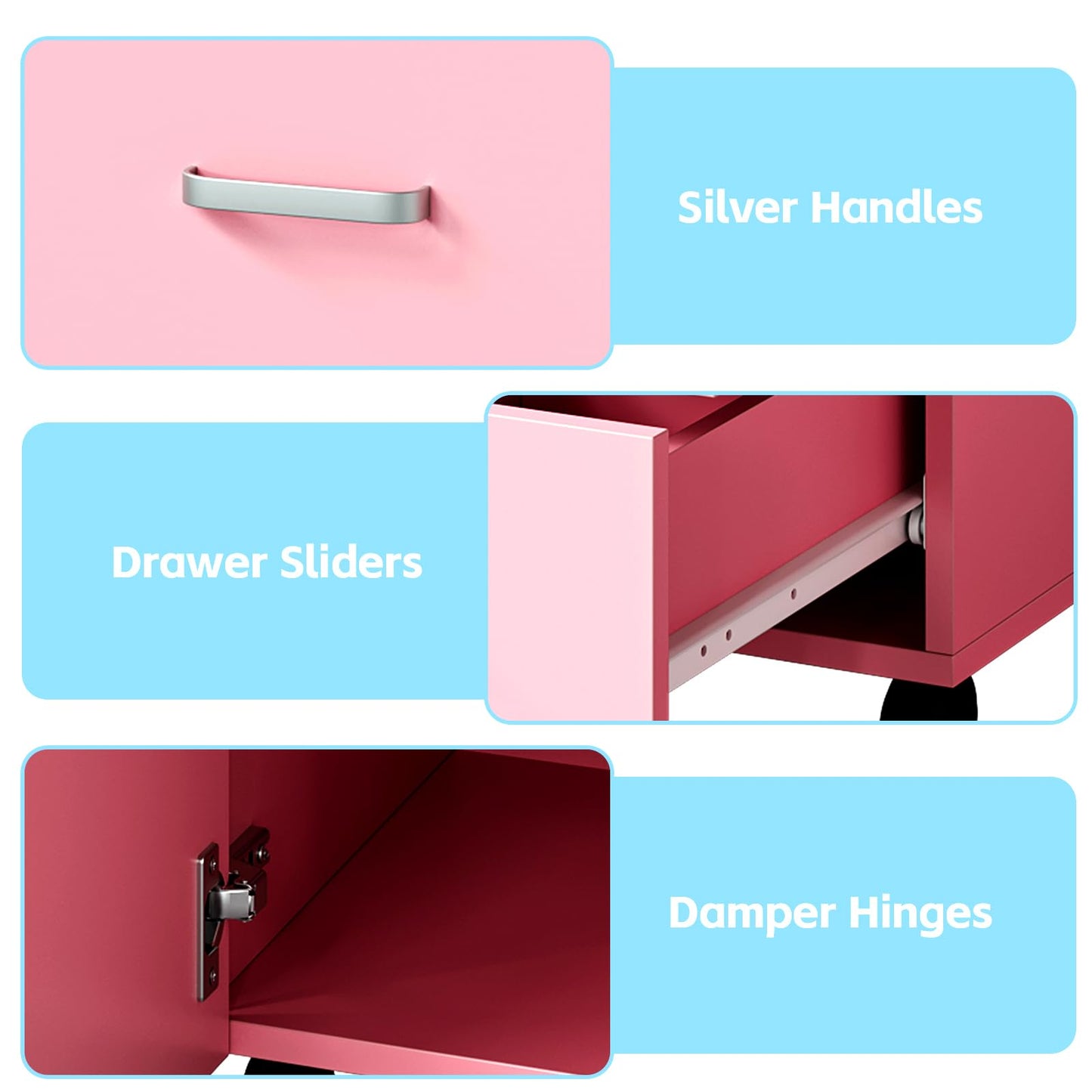 PeacefulHues Manicure Table Nail Desk, Nail Station with Electric Dust Collector, Wrist Rest and Storage Drawers Cabinet, Beauty Salon Workstation for Nail Tech, Pink