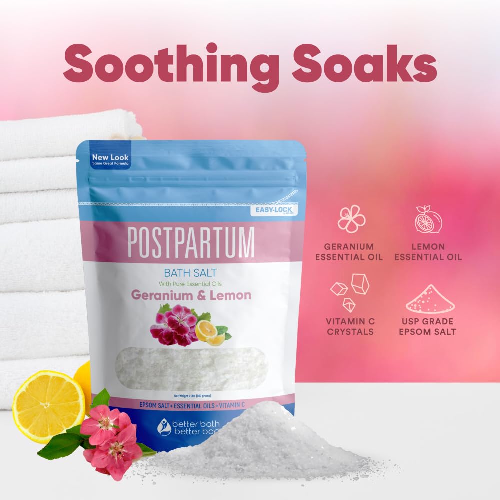 Postpartum Sitz Bath Soak (2 Lbs) Postpartum Care for New Moms Bath Salt with Essential Oils in Easy Press-Lock BPA-Free Pouch Made with Natural Ingredients Made in USA