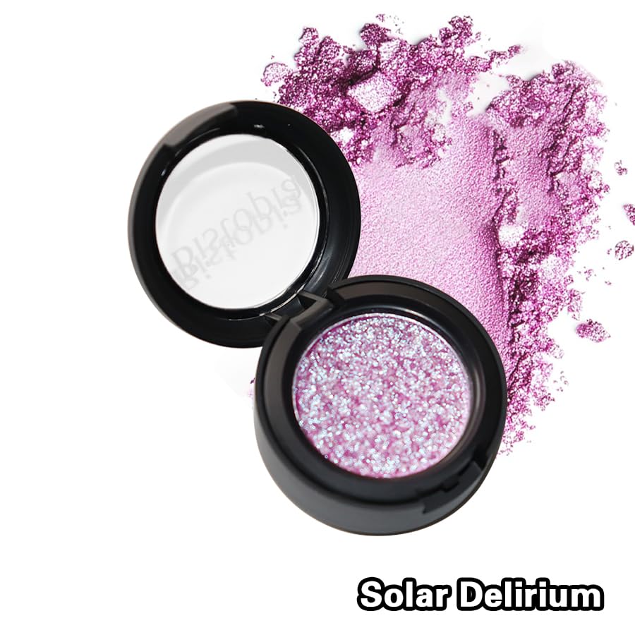Bistopia Glitter Eyeshadow Collection, 14 Shades, Shimmer Pressed Powder, Metallic and Iridescent Colors (Solar Delirium)