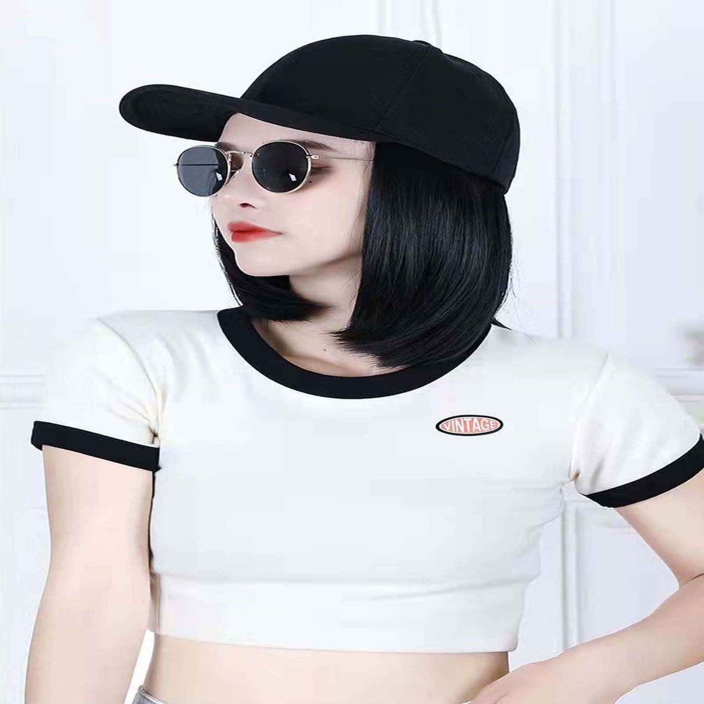 WUODHT Wbaseball cap wigs for black women human hair African Kinky Curly bob wig Duck Tongue cap wig braids