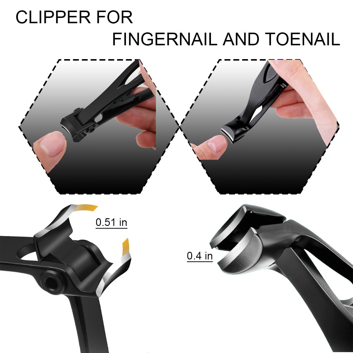 Nail Clippers for Seniors, Wide Jaw Fingernail Clippers and Angled Head Toenail Clippers for Thick Nail, Professional German Nail Clippers for Men, Women & Pregnant (Black 1)