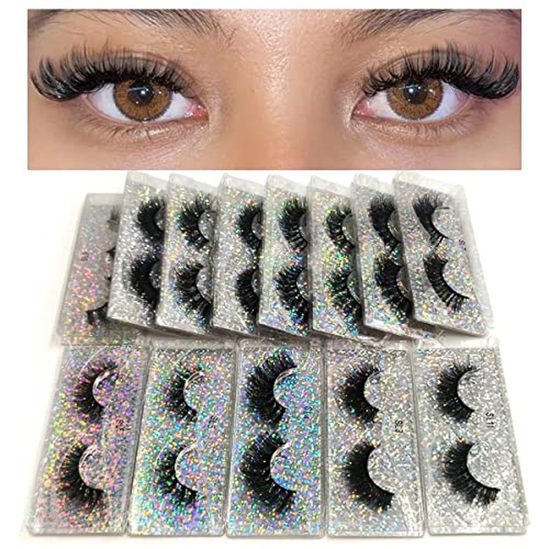 12mm Faux Mink Lashes 10 pairs Natural Thick Lashes Pack Fluffy Wholesale Fales Eyelashes